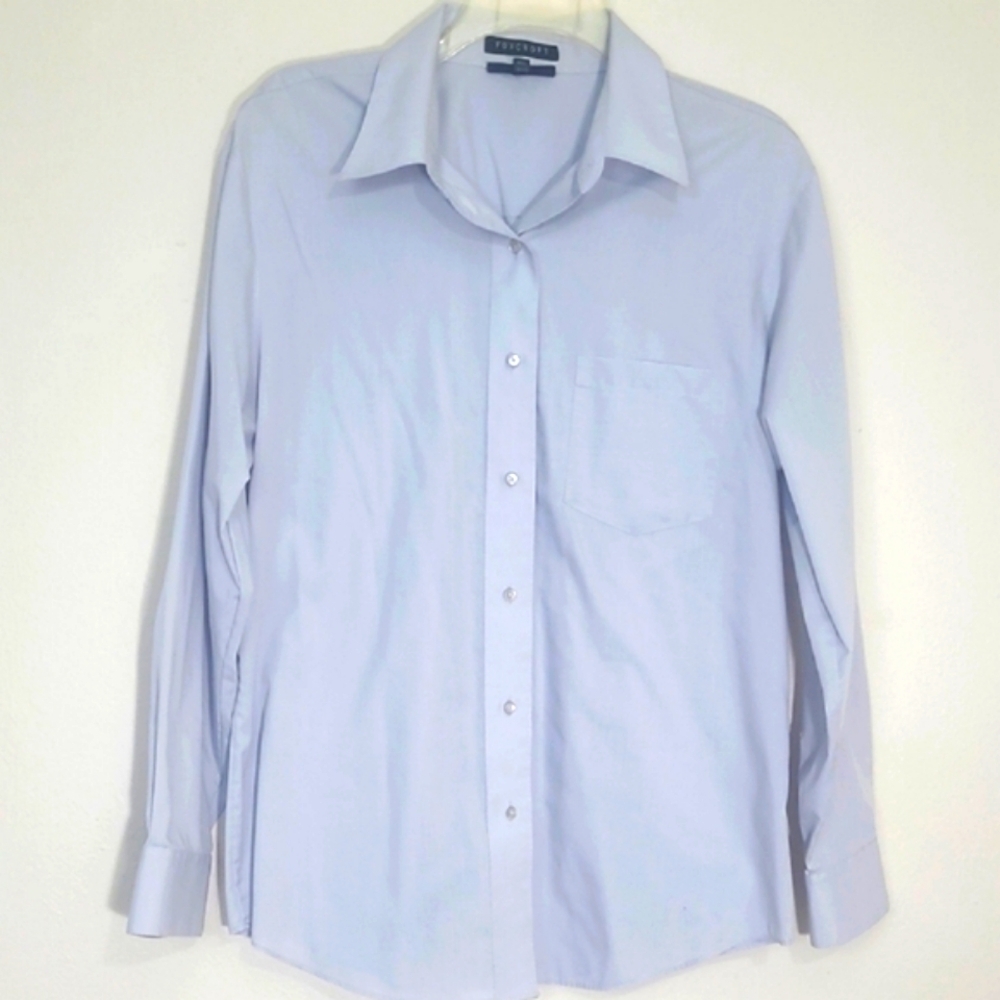 Foxcroft Light Blue Dress Shirt Pocket Long Sleeve Lightweight Wrinkle Free